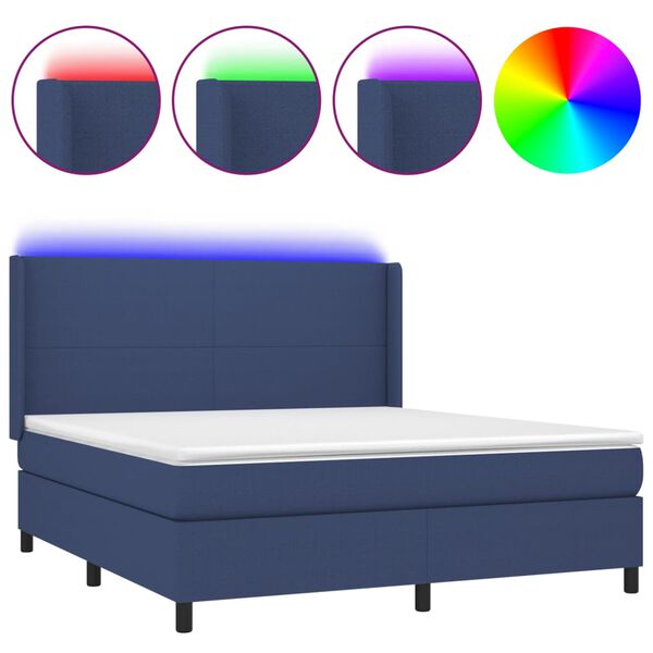 vidaXL Sommier &agrave; lattes de lit matelas et LED Bleu 160x200 cm Tissu