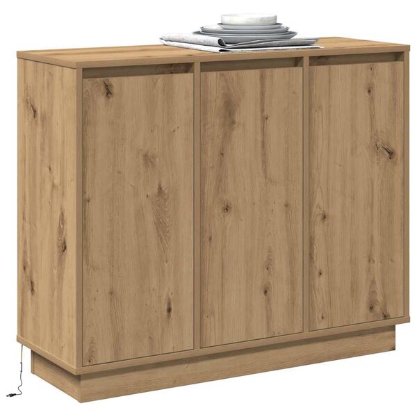 vidaXL Buffet LED Ch&ecirc;ne artisanal 90 x 32 x 75 cm Bois d'ing&eacute;nierie