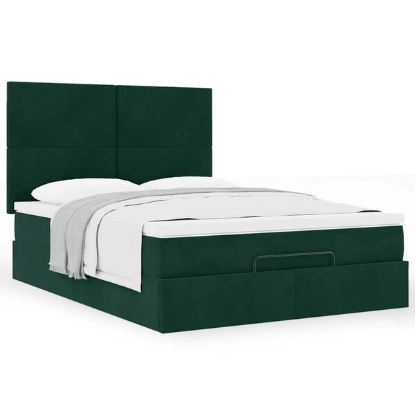 vidaXL Cadre de lit ottoman avec matelas vert foncé 140x190 cm velours