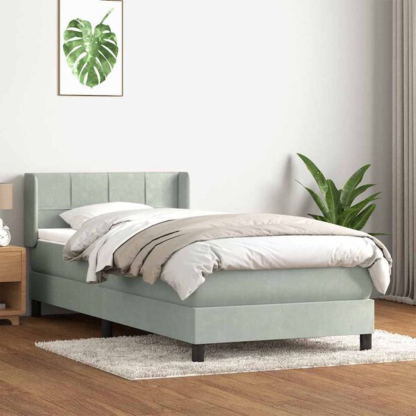 vidaXL Sommier &agrave; lattes de lit et matelas gris clair 80x210 cm velours