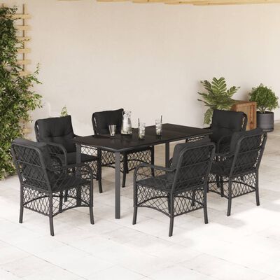 vidaXL Ensemble à manger de jardin coussins 7pcs Noir Résine tressée