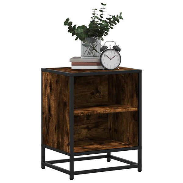 vidaXL Table de chevet ch&ecirc;ne fum&eacute; 40x31x50 cm bois d'ing&eacute;nierie m&eacute;tal