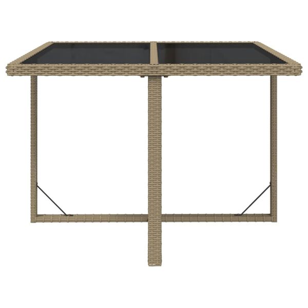 vidaXL Table de jardin Beige 109x107x74 cm Résine tressée et verre