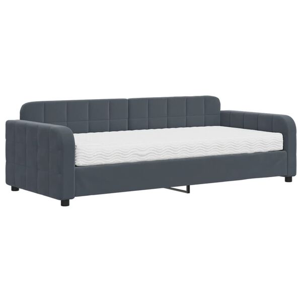 vidaXL Lit de jour avec matelas gris fonc&eacute; 90x200 cm velours