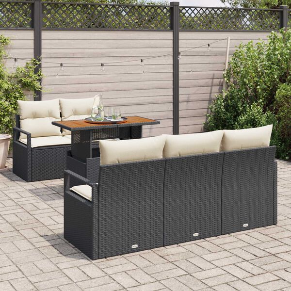 vidaXL Ensemble de canap&eacute; de jardin avec coussin 6 pcs Noir et cr&egrave;me