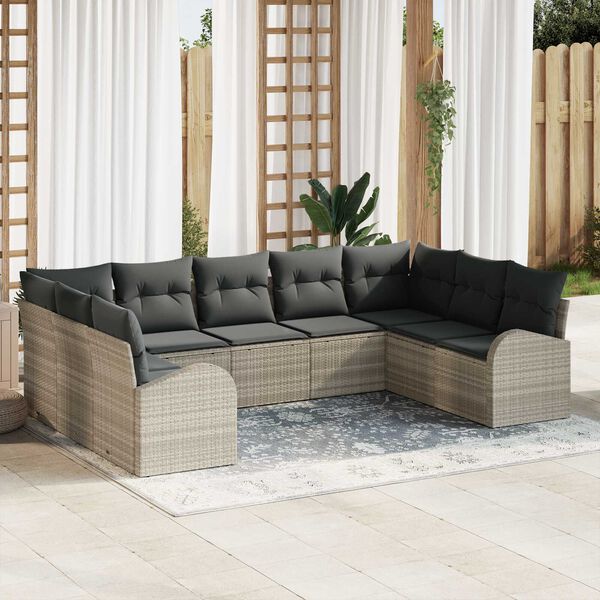 vidaXL Ensemble de canapé de jardin 9 pcs Gris clair Poly rotin