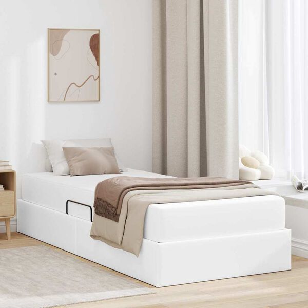 vidaXL Lit avec rangement et matelas avec matelas 2 pcs Blanc Cuir