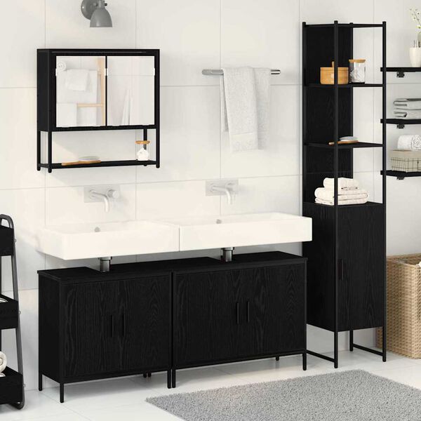 vidaXL Ensemble de mobilier de salle de bain avec &eacute;tag&egrave;re 4 pcs Noir