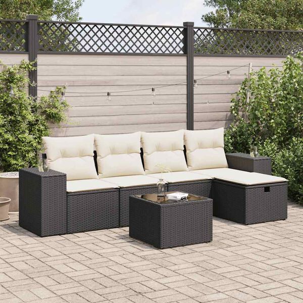 vidaXL Salon de jardin 6 pcs avec coussins noir r&eacute;sine tress&eacute;e