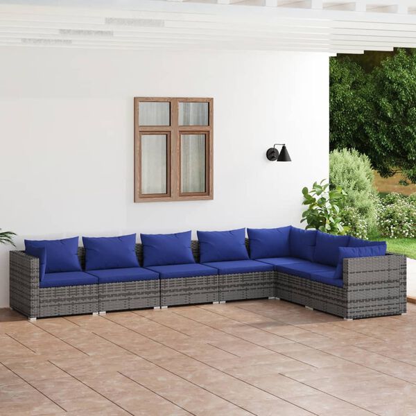 vidaXL Salon de jardin 7 pcs avec coussins r&eacute;sine tress&eacute;e gris