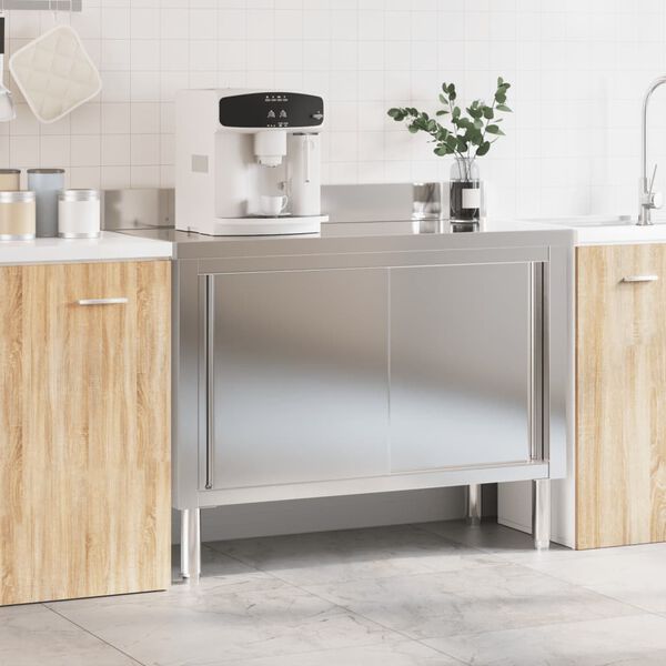 vidaXL Table de travail de cuisine avec portes coulissantes inox