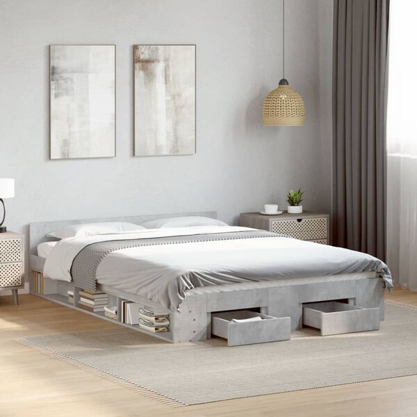 vidaXL Cadre de lit avec tiroirs sans matelas gris b&eacute;ton 140x190 cm