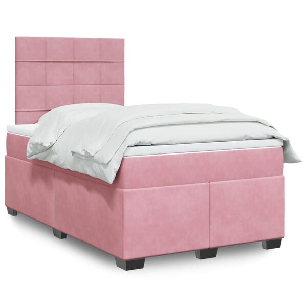 vidaXL Sommier &agrave; lattes de lit avec matelas Rose 120x200 cm Velours