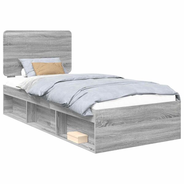 vidaXL Cadre de lit Gris Sonoma 100 x 200 cm Bois de pin massif