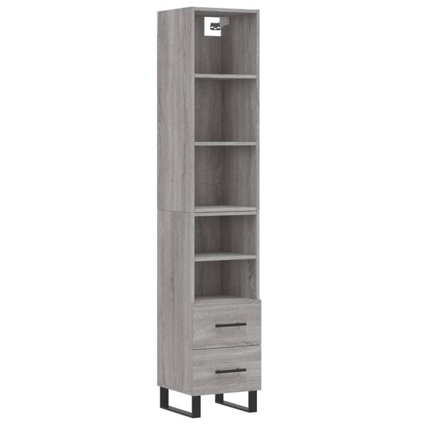 vidaXL Buffet haut Sonoma gris 34,5x34x180 cm Bois d'ing&eacute;nierie