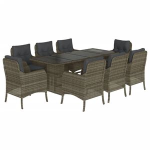 vidaXL Ensemble &agrave; manger de jardin 9 pcs coussins gris r&eacute;sine tress&eacute;e