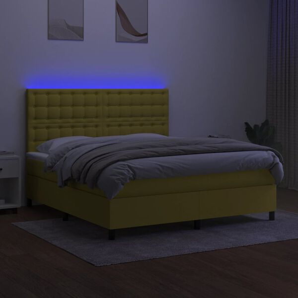 vidaXL Sommier &agrave; lattes de lit et matelas et LED Vert 160x200 cm Tissu
