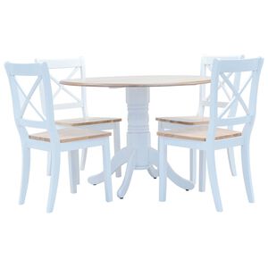 vidaXL Ensemble de salle &agrave; manger 5 pcs Bois d'h&eacute;v&eacute;a Blanc et marron