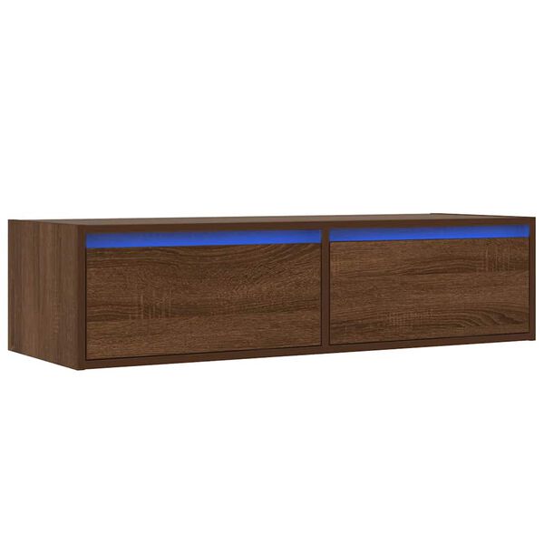 vidaXL Meuble TV avec lumi&egrave;res LED ch&ecirc;ne marron 100X35,5x25 cm