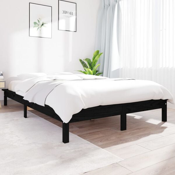 vidaXL Cadre de lit sans matelas noir 160x200 cm bois massif