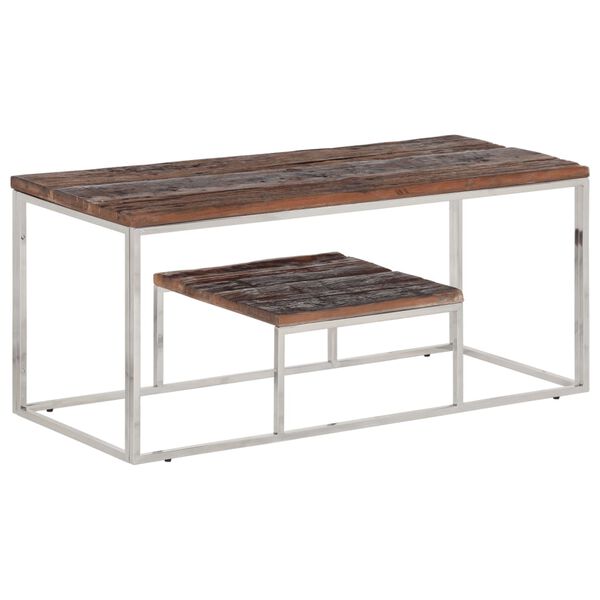 vidaXL Table basse argenté acier inoxydable et bois de mélèze massif