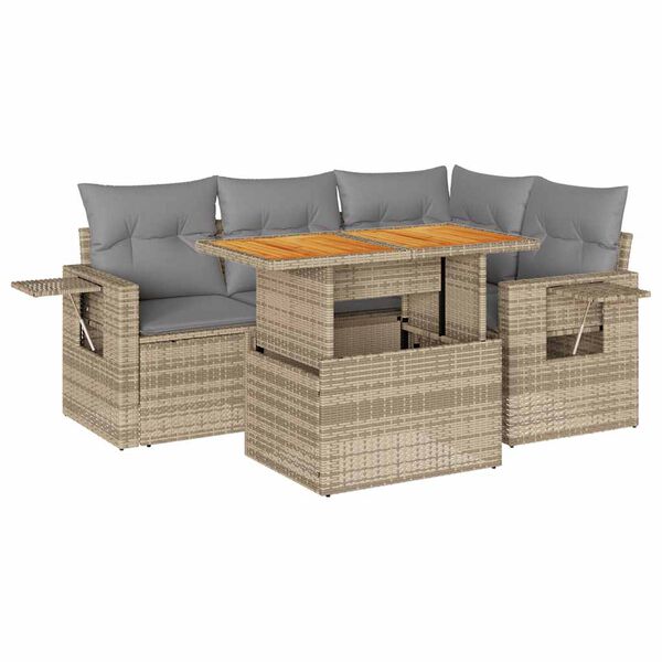 vidaXL Salon de jardin avec coussins 5 pcs beige r&eacute;sine tress&eacute;e