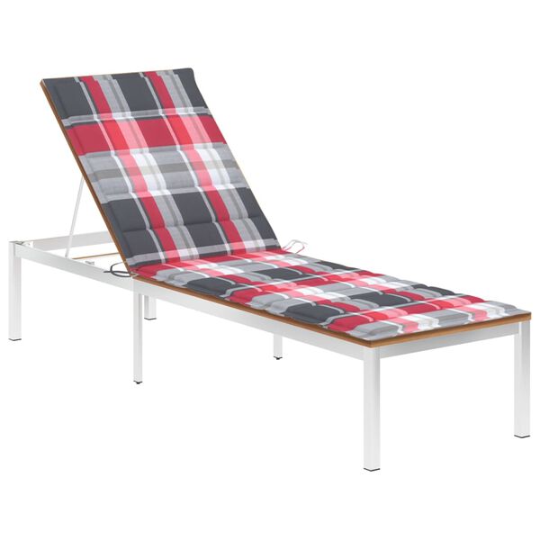 vidaXL Chaise longue avec coussin Bois de teck et acier inoxydable