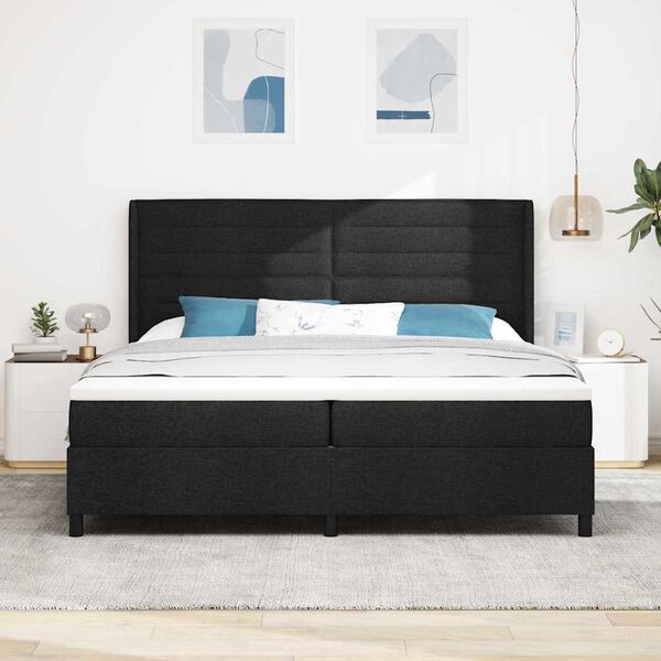 vidaXL Lit &agrave; ressort LED avec matelas Noir 200 x 200 cm tissu