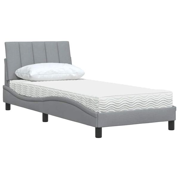 vidaXL Lit avec matelas Hanko gris clair 90x200 cm tissu