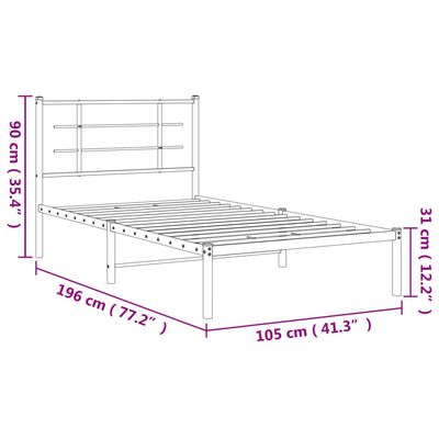 vidaXL Cadre de lit métal avec tête de lit blanc 100x190 cm