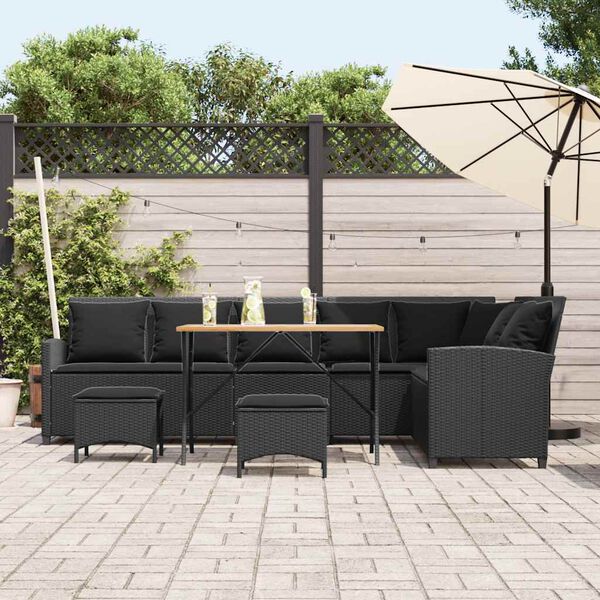 vidaXL Salon de jardin 4 pcs avec coussins forme L noir r&eacute;sine tress&eacute;e