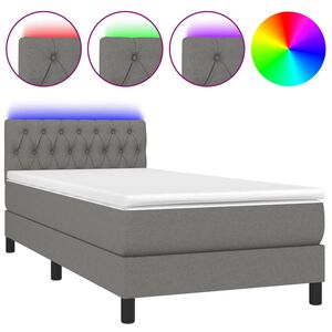 vidaXL Sommier &agrave; lattes de lit avec matelas et LED Gris fonc&eacute; 90x190cm