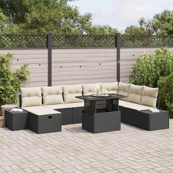 vidaXL Ensemble de canap&eacute; de jardin 9 pcs Noir polyrotin