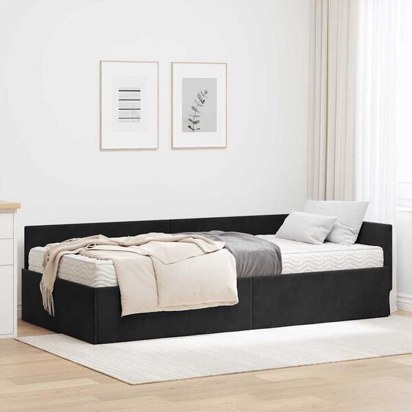 vidaXL Cadre de lit d'angle avec matelas Autre 2 pcs Noir Velours