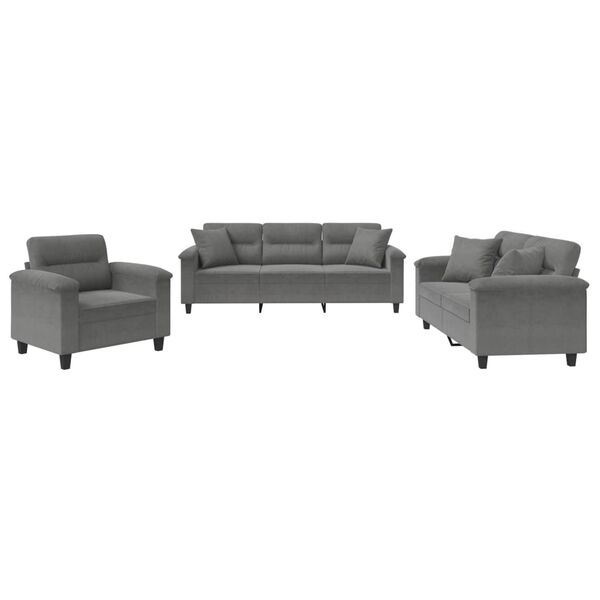 vidaXL Ensemble de canapés 3 pcs coussins Gris foncé Tissu microfibre