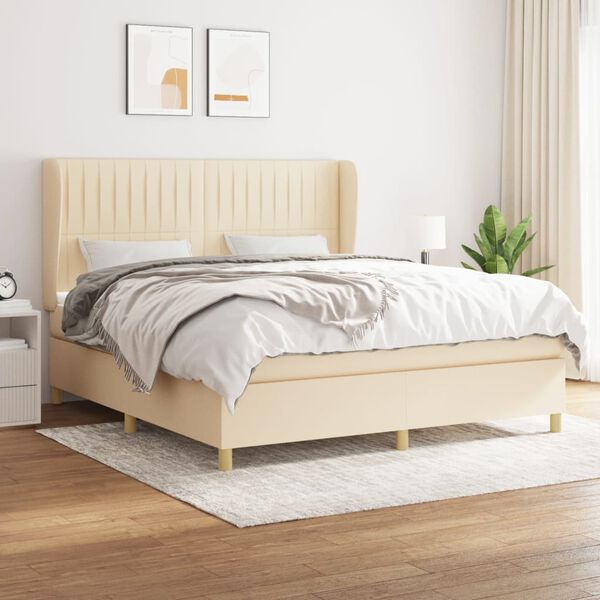 vidaXL Sommier &agrave; lattes de lit avec matelas Cr&egrave;me 160x200 cm Tissu
