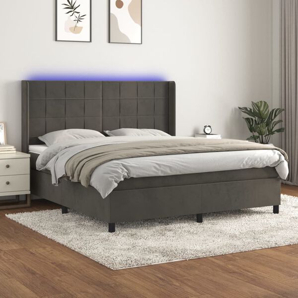 vidaXL Sommier &agrave; lattes de lit matelas et LED Gris fonc&eacute; 160x200 cm