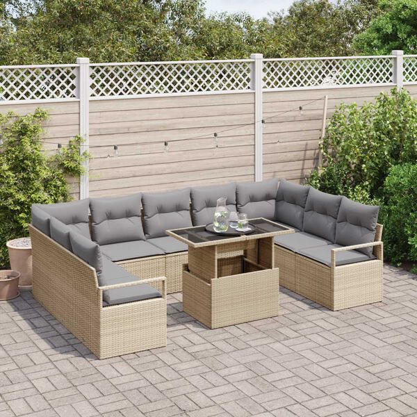 vidaXL Ensemble de canap&eacute; de jardin 10 pcs Beige Poly rotin