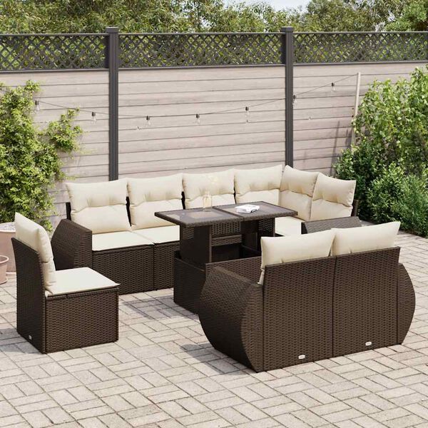 vidaXL Salon de jardin avec coussins 9 pcs marron r&eacute;sine tress&eacute;e