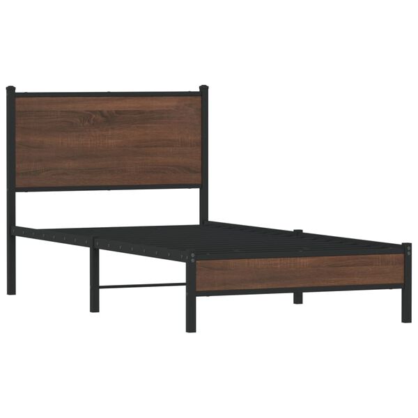 vidaXL Cadre de lit en m&eacute;tal sans matelas ch&ecirc;ne marron 90x190 cm
