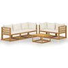 vidaXL Salon de jardin 6 pcs avec coussin Cr&egrave;me Bois d'acacia solide