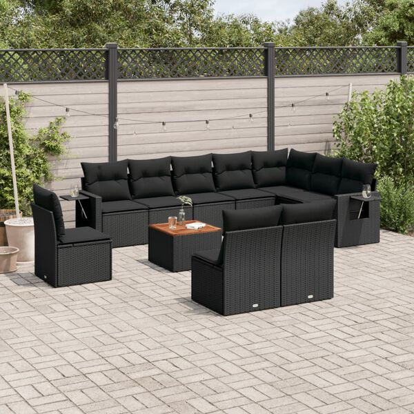 vidaXL Salon de jardin 11 pcs avec coussins noir r&eacute;sine tress&eacute;e