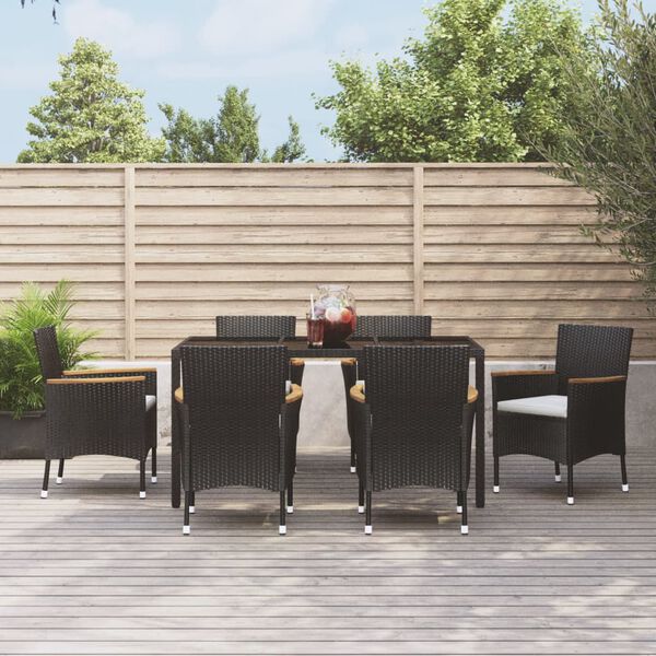 vidaXL Ensemble &agrave; manger de jardin coussins 7pcs Noir R&eacute;sine tress&eacute;e