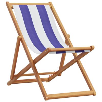 vidaXL Chaise de plage pliable bleu et blanc bois d'eucalyptus/tissu