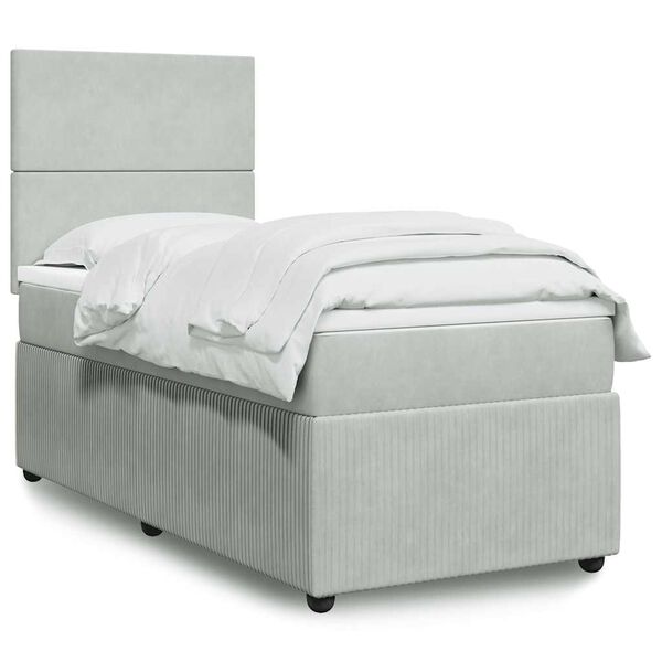 vidaXL Sommier &agrave; lattes de lit et matelas Gris clair 90x200 cm Velours