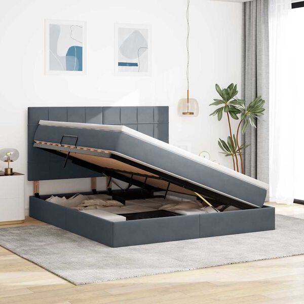 vidaXL Lit avec rangement et matelas Gris fonc&eacute; 180 x 200 cm Velours