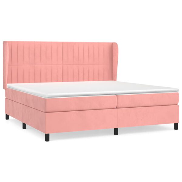 vidaXL Sommier &agrave; lattes de lit avec matelas Rose 200x200 cm Velours