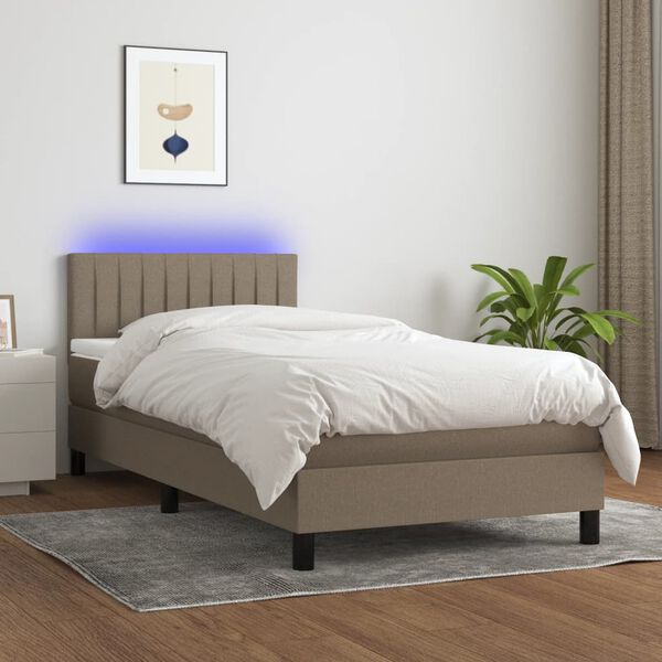 vidaXL Sommier &agrave; lattes de lit avec matelas LED Taupe 90x190 cm Tissu