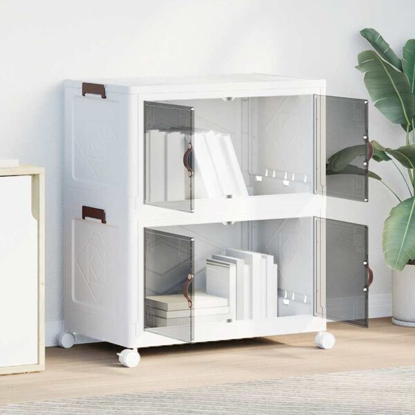 vidaXL Bo&icirc;te de rangement empilable avec roues &agrave; 2 niveaux 75 L