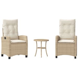vidaXL Ensemble de bistro 3 pcs avec coussins beige r&eacute;sine tress&eacute;e